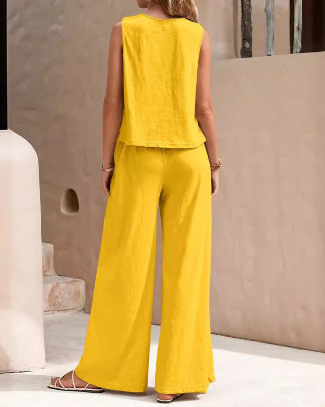 Solid Color Casual Loose Pants Sets For Women Elegant Spring Summer Women's Two Pieces Suit Full Trouser Set Female Outfit Clothes