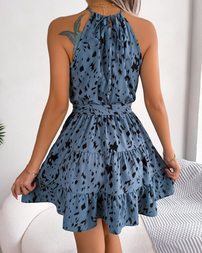 Casual Leopard Print Ruffled Swing Dress Summer Fashion Beach Dresses Women