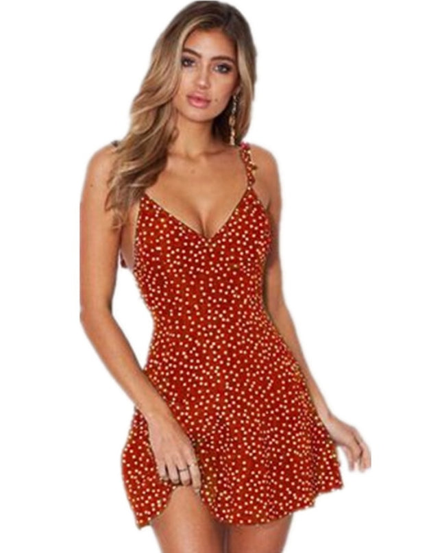 Polka-dot Strappy Dress Women Summer Fashion Beach Sundress