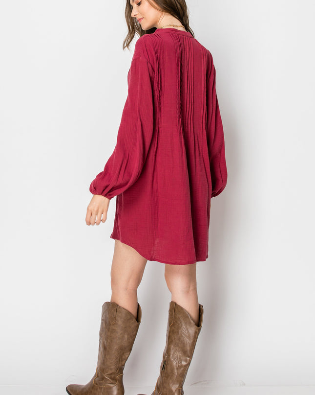 Woman's Long Sleeve Button Down Casual Tunic Dress With Pockets