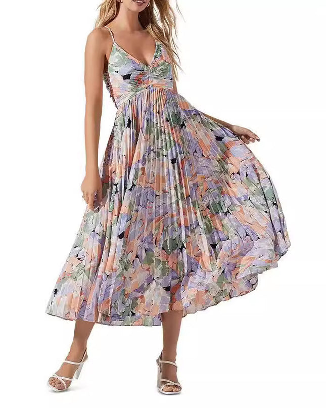 Slimming Cinched Mid-length Printed Dress