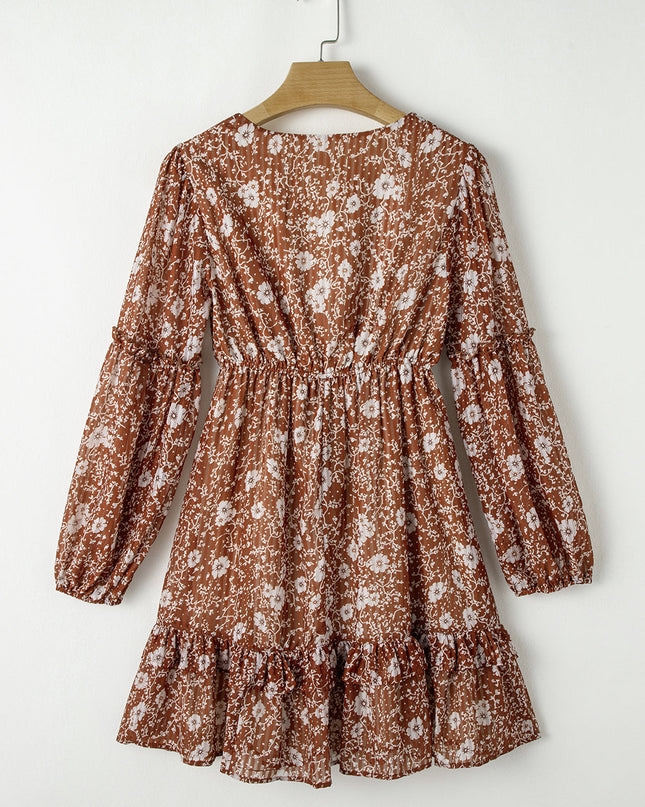 Ashley Boho Floral Puff Sleeve Mini Dress