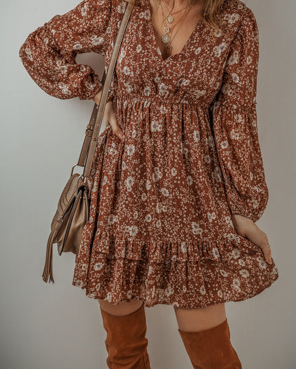 Ashley Boho Floral Puff Sleeve Mini Dress