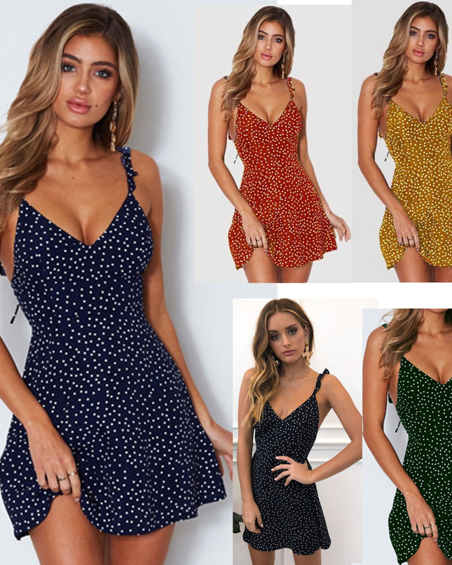 Polka-dot Strappy Dress Women Summer Fashion Beach Sundress