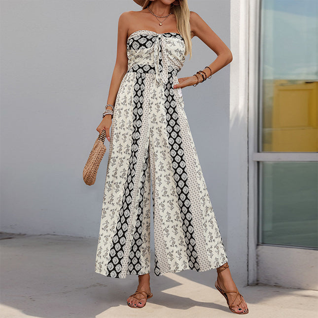 Women's Sleeveless Tube Top Printed Jumpsuit