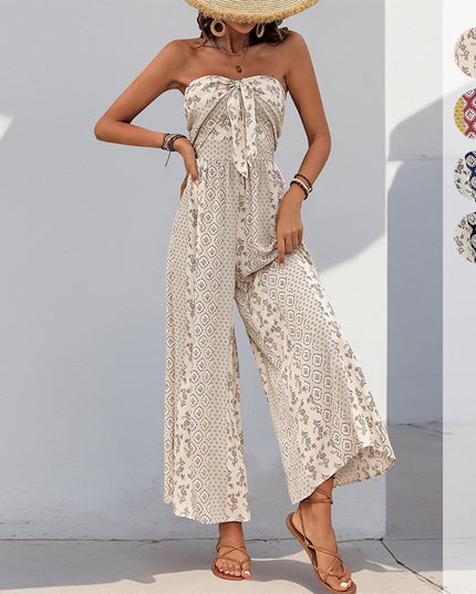 Women's Sleeveless Tube Top Printed Jumpsuit