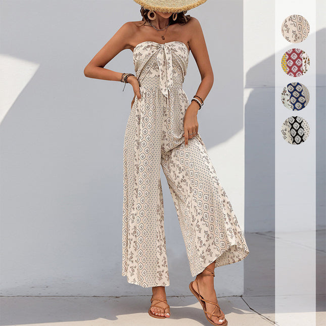 Women's Sleeveless Tube Top Printed Jumpsuit