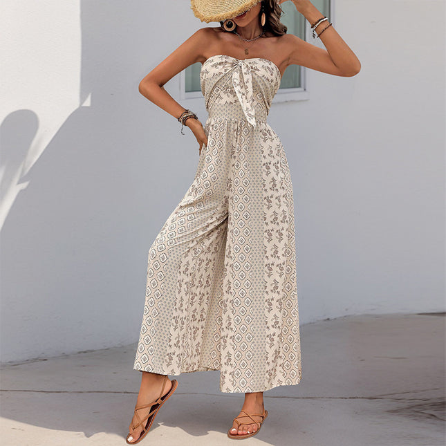 Women's Sleeveless Tube Top Printed Jumpsuit
