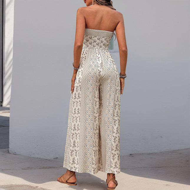 Women's Sleeveless Tube Top Printed Jumpsuit