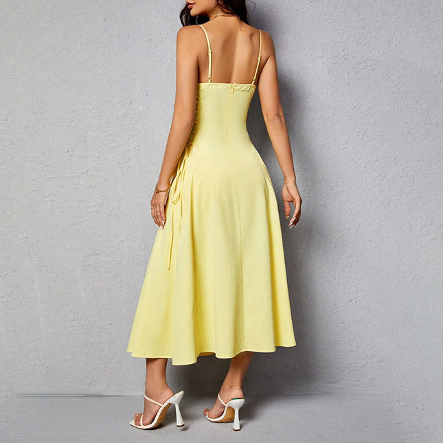 Spaghetti Straps Chest Wrap Waist-tight Long Dress