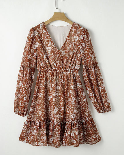 Ashley Boho Floral Puff Sleeve Mini Dress