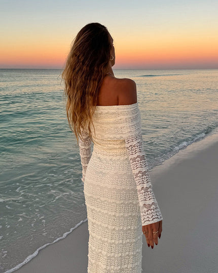 Amazon New Fashionable Elegant Socialite Style Off-shoulder Lace Dress Women