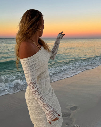 Amazon New Fashionable Elegant Socialite Style Off-shoulder Lace Dress Women