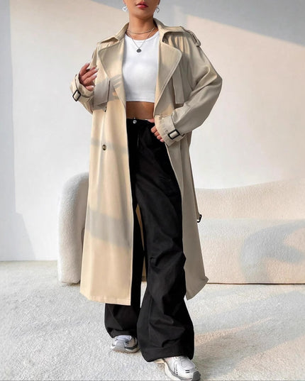 Elegant Long Solid Color Trench Coat