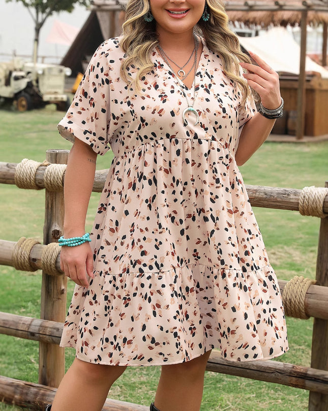 Summer New Fashion V-neck Casual Style Leopard Print Short Sleeve Dress