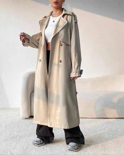 Elegant Long Solid Color Trench Coat