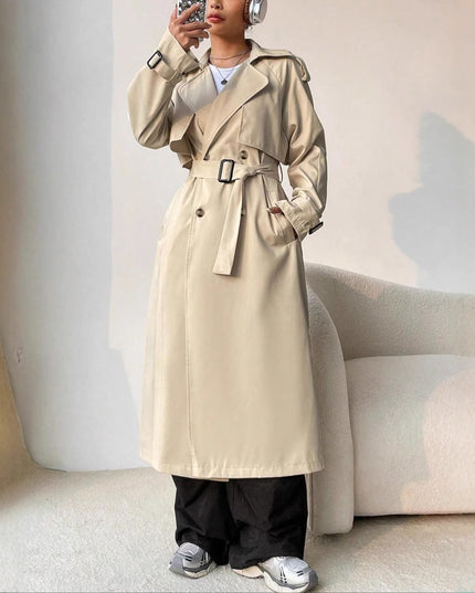 Elegant Long Solid Color Trench Coat