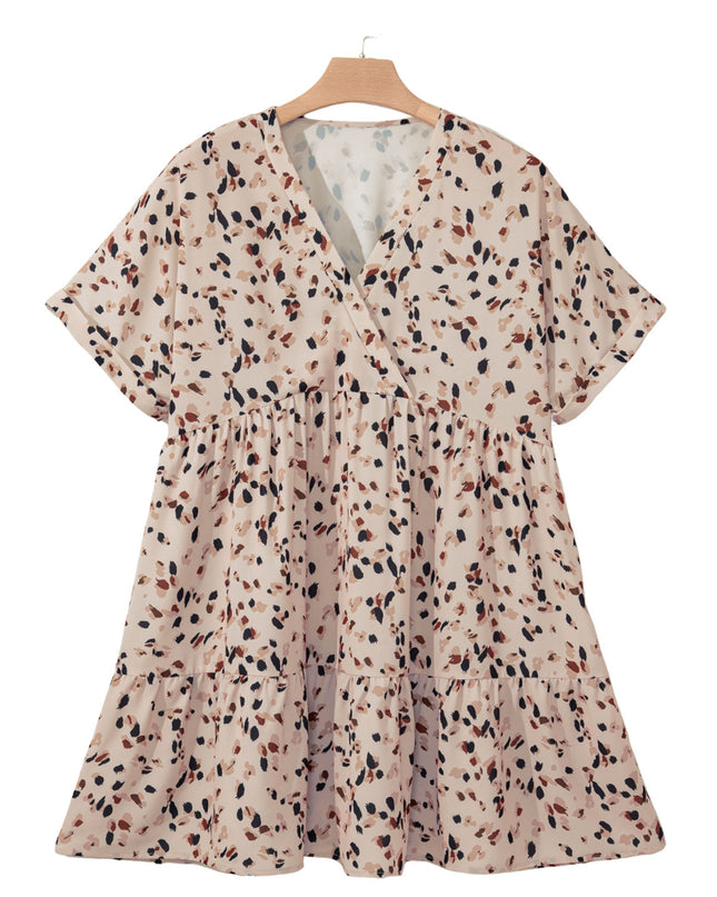 Summer New Fashion V-neck Casual Style Leopard Print Short Sleeve Dress