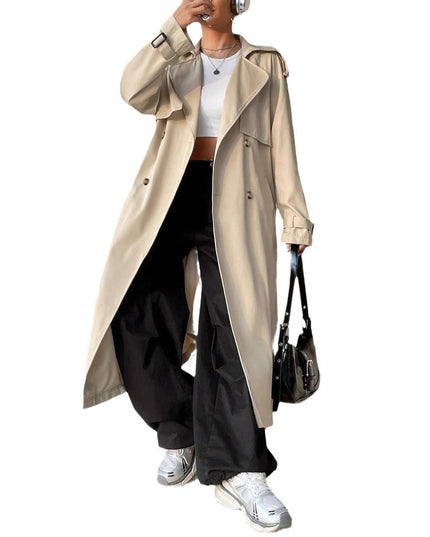 Elegant Long Solid Color Trench Coat