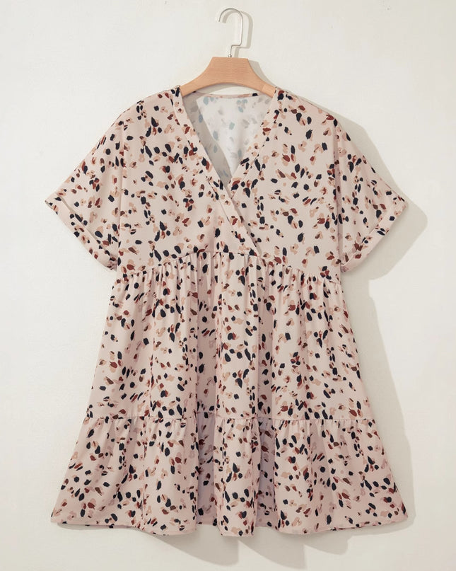 Summer New Fashion V-neck Casual Style Leopard Print Short Sleeve Dress