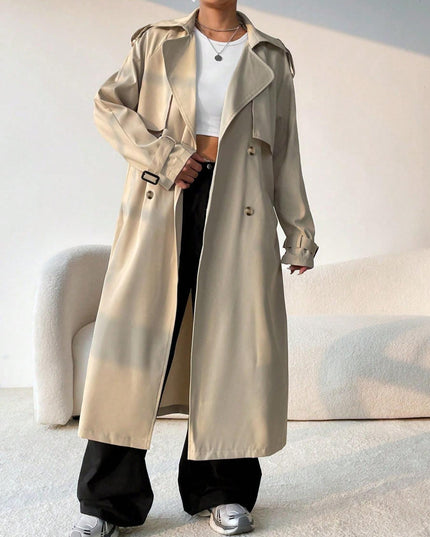 Elegant Long Solid Color Trench Coat