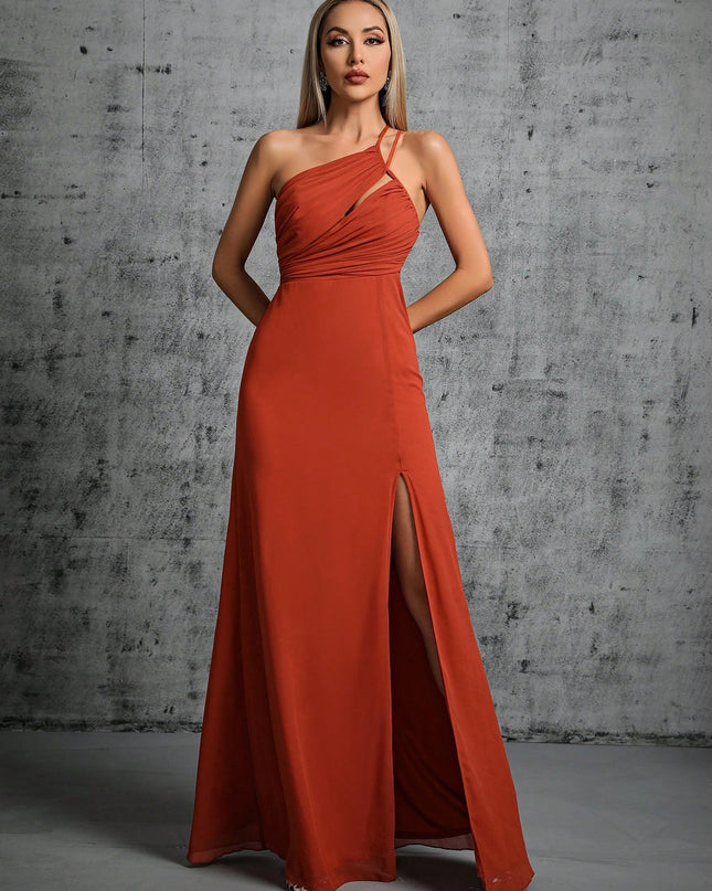 Wine Red Elegant Slim Fit Dress