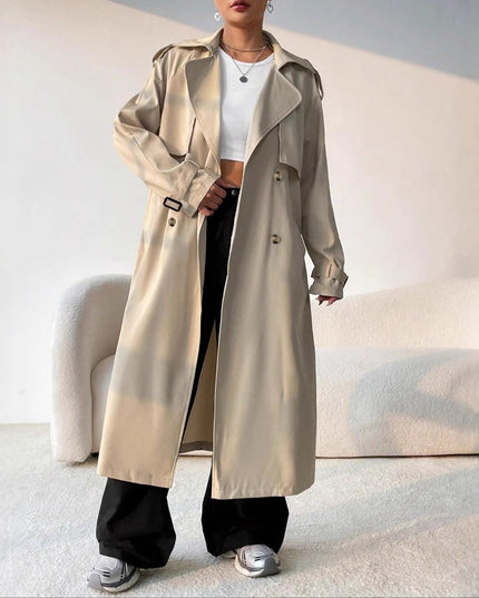 Elegant Long Solid Color Trench Coat