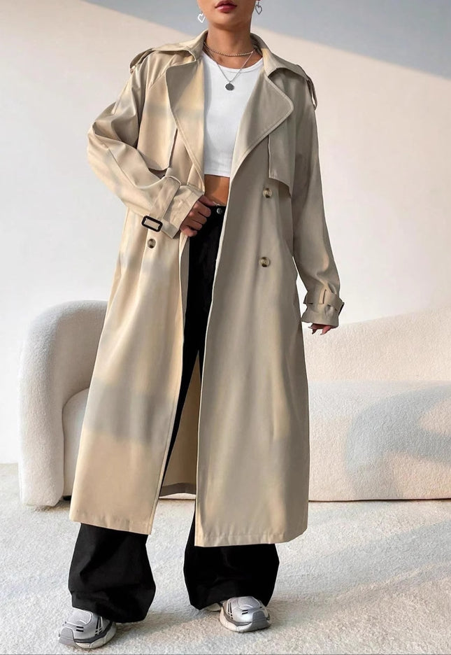 Elegant Long Solid Color Trench Coat