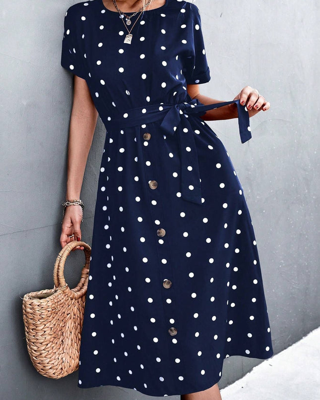 Summer Polka Dot Breasted Dress