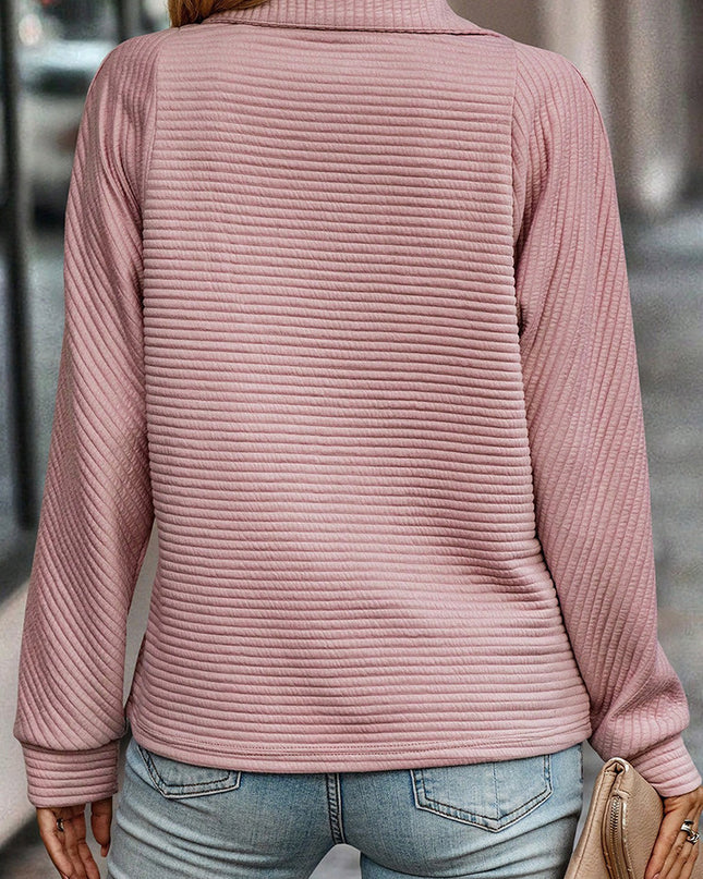Zipper Stand Collar Pullover Sweatshirt Fashion Solid Striped Long Sleeve Top Spring And Autumn Women's Clothing