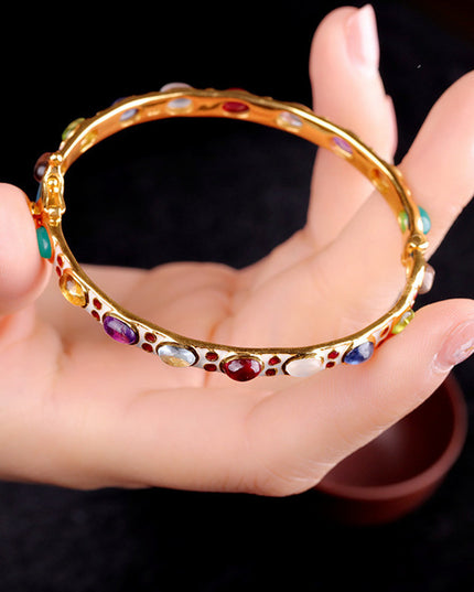 Silver Enamel Colorful Gem Bracelet