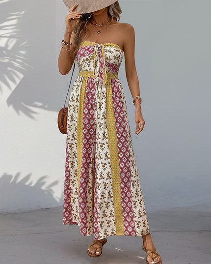 Women's Sleeveless Tube Top Printed Jumpsuit