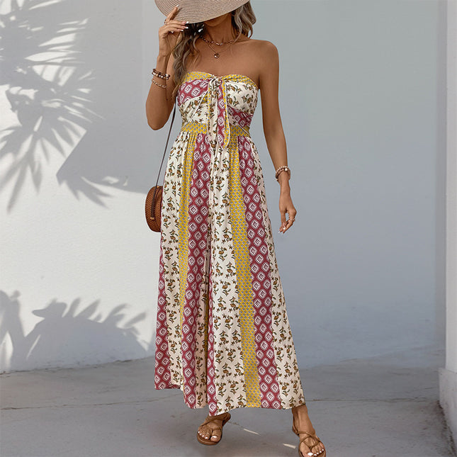 Women's Sleeveless Tube Top Printed Jumpsuit