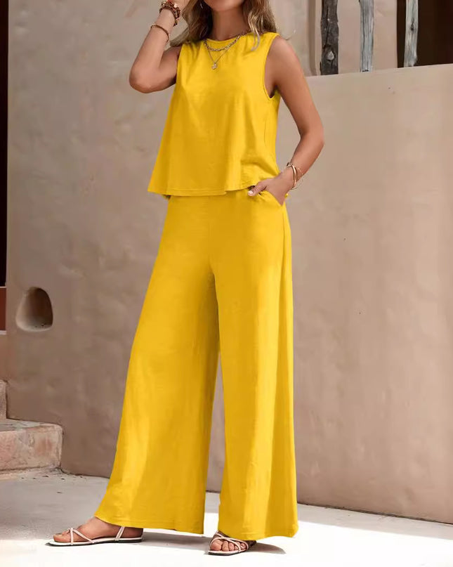 Solid Color Casual Loose Pants Sets For Women Elegant Spring Summer Women's Two Pieces Suit Full Trouser Set Female Outfit Clothes