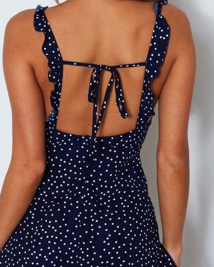 Polka-dot Strappy Dress Women Summer Fashion Beach Sundress