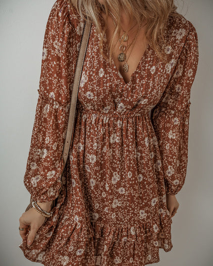 Ashley Boho Floral Puff Sleeve Mini Dress