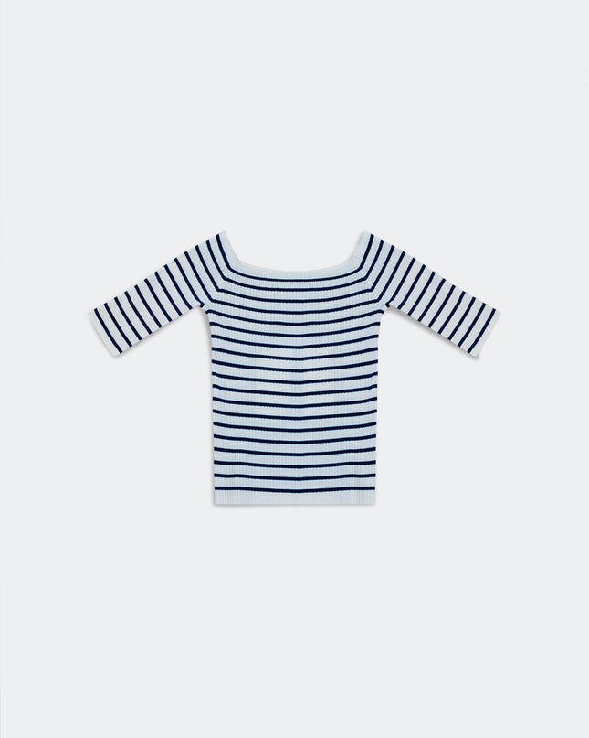 Stripe Bardot Top in Navy