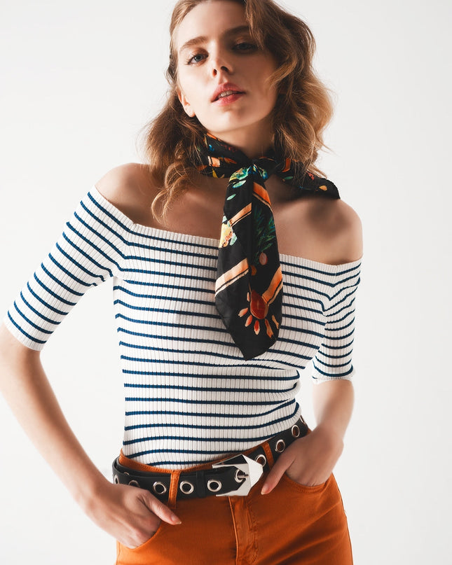 Stripe Bardot Top in Navy